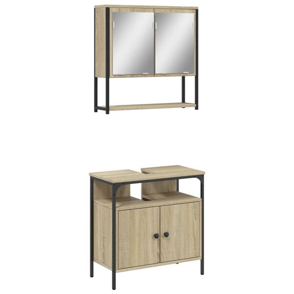 vidaXL Set de muebles de ba&ntilde;o 2 pzas madera contrachapada roble Sonoma