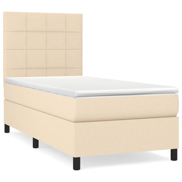 vidaXL Cama box spring con colch&oacute;n tela color crema 90x190 cm