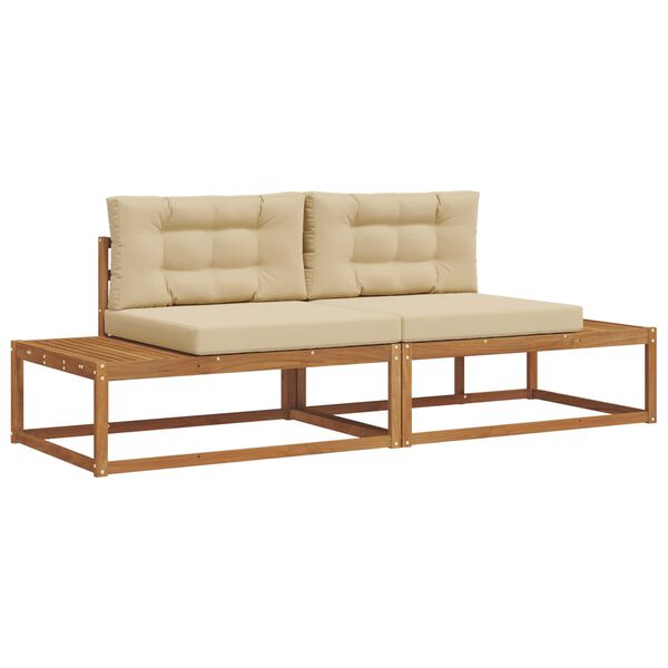 vidaXL Conjunto de sof&aacute;s de exterior con coj&iacute;n 2 Pieza Natural y Beige