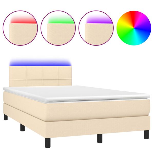 vidaXL Cama box spring con colch&oacute;n y luces LED tela crema 120x190 cm