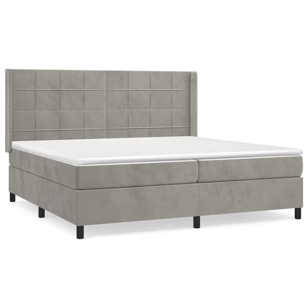 vidaXL Cama box spring con colch&oacute;n terciopelo gris claro 200x200 cm