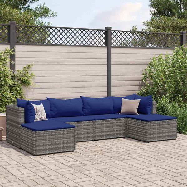 vidaXL Set de muebles de jardín 6 pzas y cojines ratán sintético gris