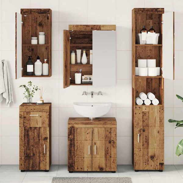 vidaXL Juego de muebles de ba&ntilde;o con caj&oacute;n TULUM Madera vieja