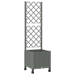 vidaXL Jardinera con enrejado y ruedas Gris Claro 40 x 40 x 146 cm PP