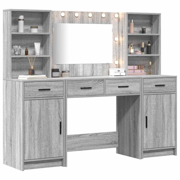 vidaXL Conjunto de mesa de vestidor con LED 3 pcs Gris Sonoma