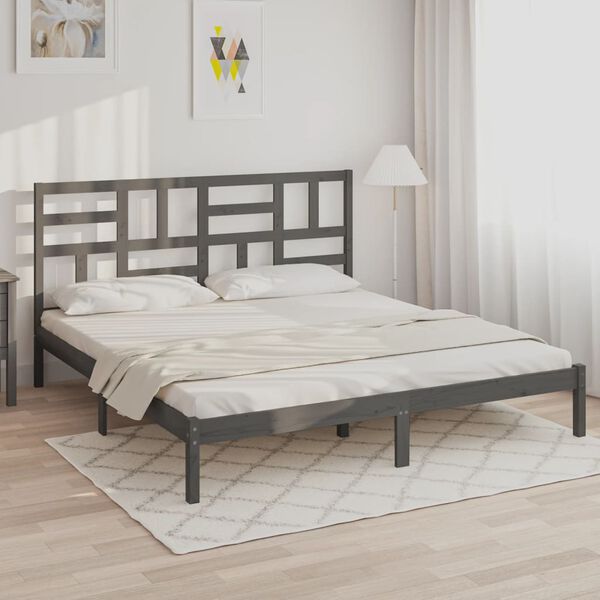 vidaXL Estructura de cama sin colchón madera maciza gris 200x200 cm