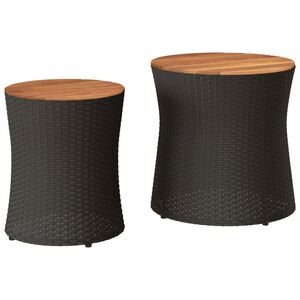 vidaXL Mesas auxiliares jard&iacute;n 2 pzas superficie de madera rat&aacute;n negro
