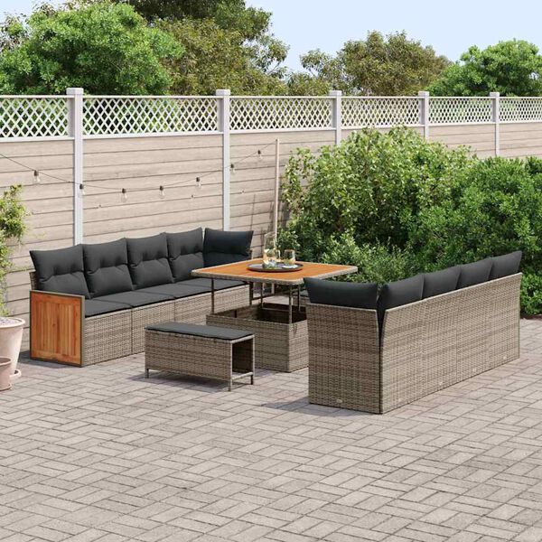 vidaXL Conjunto de sofás de jardín 12 pcs Gris ratán sintético