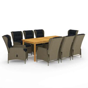 vidaXL Juego de comedor de jard&iacute;n de 9 piezas marr&oacute;n