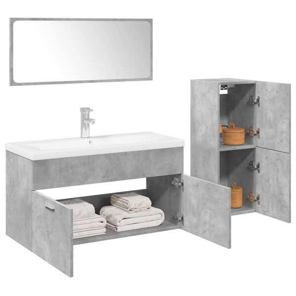 vidaXL Juego muebles de ba&ntilde;o 4 pzas madera contrachapada gris hormig&oacute;n