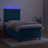 vidaXL Cama box spring colch&oacute;n y LED terciopelo azul oscuro 90x190 cm