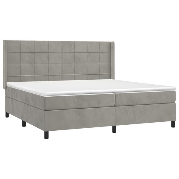vidaXL Cama box spring colch&oacute;n y LED terciopelo gris claro 200x200 cm