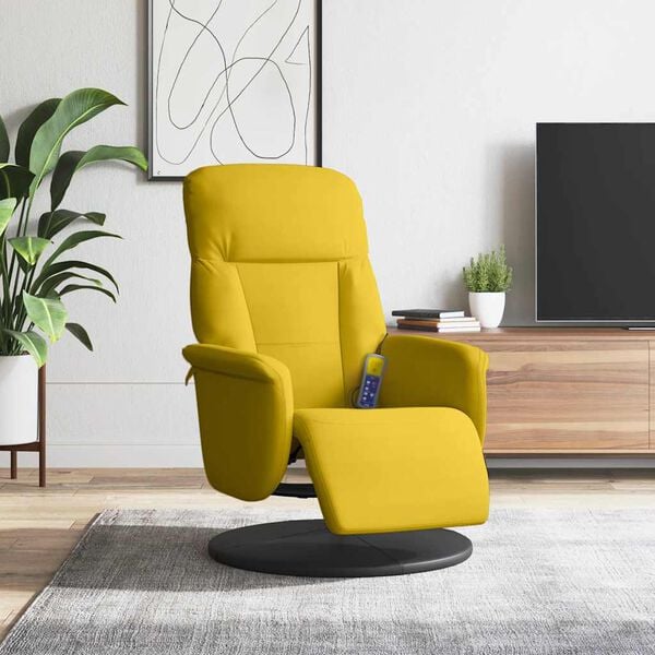 vidaXL Sill&oacute;n reclinable masaje con reposapi&eacute;s terciopelo amarillo