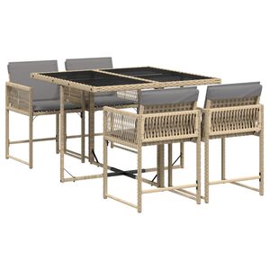 vidaXL Set comedor de jard&iacute;n 5 pzas con cojines rat&aacute;n sint&eacute;tico beige