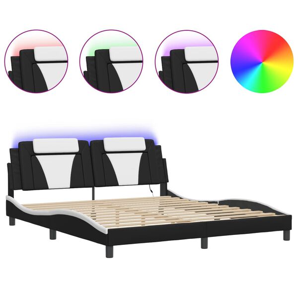 vidaXL Estructura de cama Viana con LED sin colch&oacute;n sin colch&oacute;n negro blanco 180x200 cm