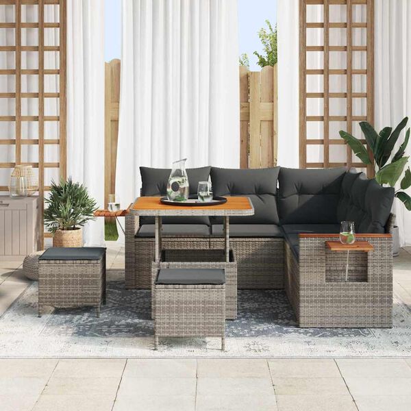 vidaXL Conjunto de sof&aacute;s de jard&iacute;n 9 pcs Gris rat&aacute;n sint&eacute;tico