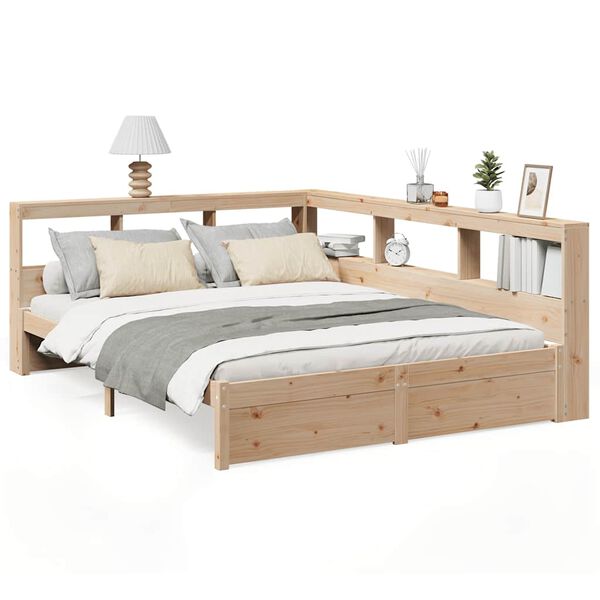 vidaXL Cama con estanter&iacute;a sin colch&oacute;n madera maciza de pino 140x190cm