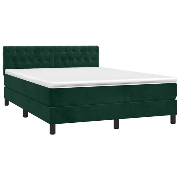 vidaXL Cama box spring colch&oacute;n y LED terciopelo verde oscuro 140x190cm
