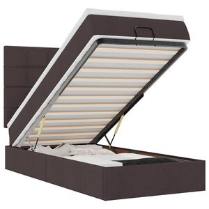 vidaXL Cama otomana con colch&oacute;n y LED tela marr&oacute;n oscuro 90x200 cm