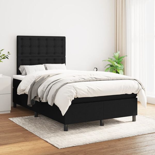 vidaXL Cama box spring con colch&oacute;n tela negro 120x190 cm
