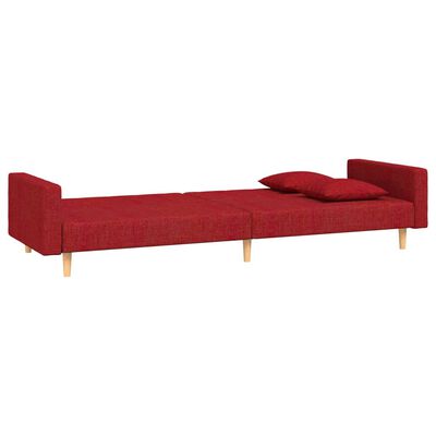 vidaXL Sofá cama de 2 plazas con dos almohadas tela rojo vino tinto