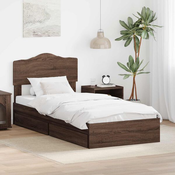 vidaXL Cama con almacenamiento con cabecera Roble Marr&oacute;n 100 x 200 cm