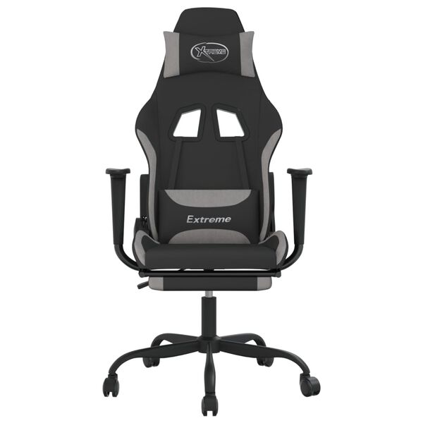 vidaXL Silla gaming con reposapi&eacute;s tela gris claro y negro
