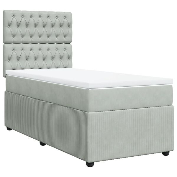 vidaXL Cama box spring con colch&oacute;n terciopelo gris claro 90x190 cm