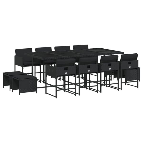 vidaXL Set comedor de jard&iacute;n con cojines 13 pzas rat&aacute;n sint&eacute;tico negro