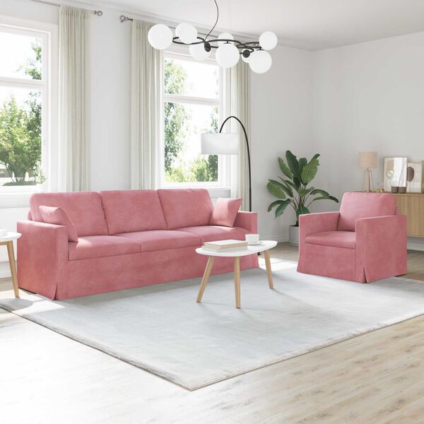 vidaXL Sof&aacute; 2 pcs Rosa 228 x 78 x 80 cm Terciopelo