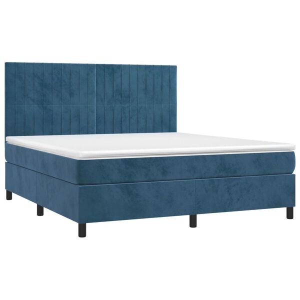 vidaXL Cama box spring colch&oacute;n y LED terciopelo azul oscuro 160x200 cm