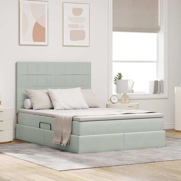 vidaXL Cama con almacenamiento y LED Gris Claro 140 x 190 cm