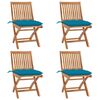 vidaXL Sillas plegables con cojines, 4 unidades, madera maciza de teca.