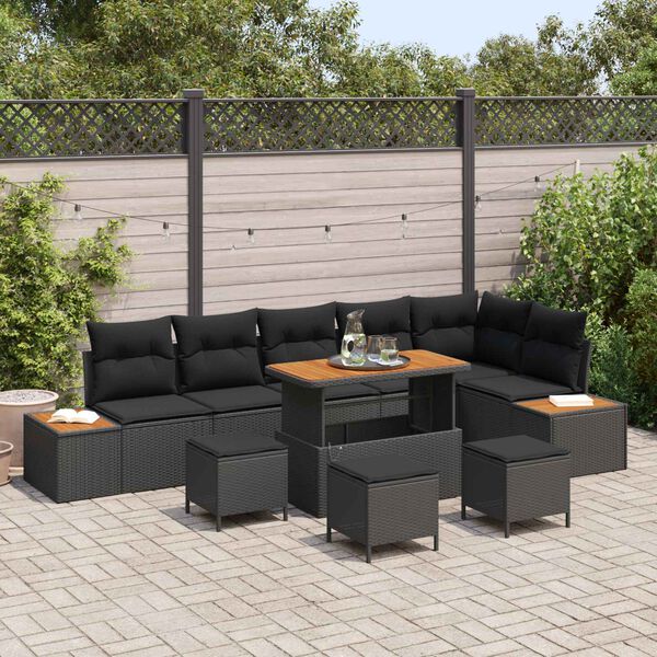 vidaXL Conjunto de sof&aacute;s de jard&iacute;n 10 pcs Negro rat&aacute;n sint&eacute;tico