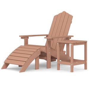 vidaXL Silla de jard&iacute;n Adirondack con reposapi&eacute;s y mesa HDPE marr&oacute;n
