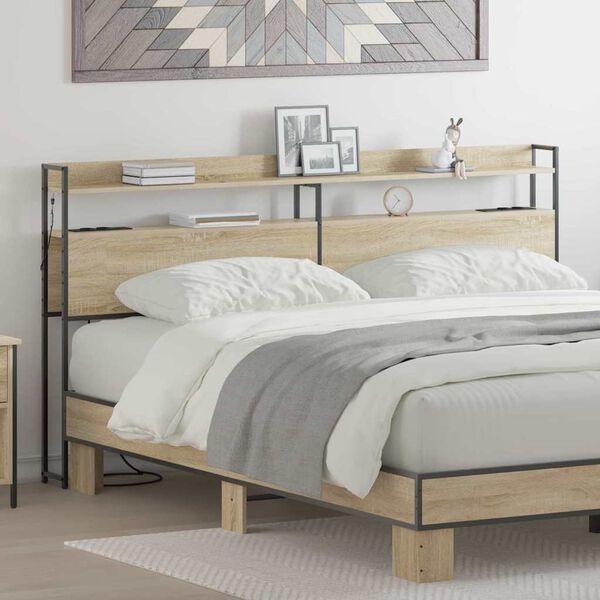 vidaXL Cabecero con almacenamiento con estante Roble Sonoma 200 cm