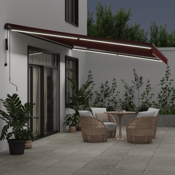 vidaXL Toldo retr&aacute;ctil autom&aacute;tico con LEDs burdeos 500x350 cm