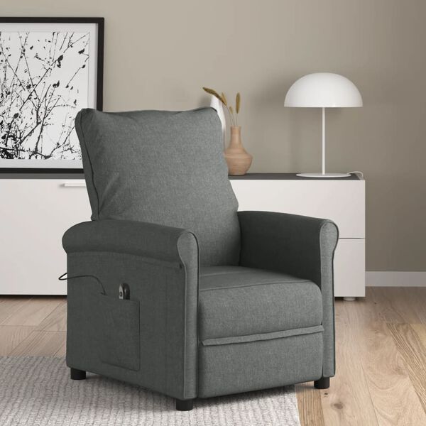 vidaXL Sill&oacute;n reclinable el&eacute;ctrico de tela gris oscuro