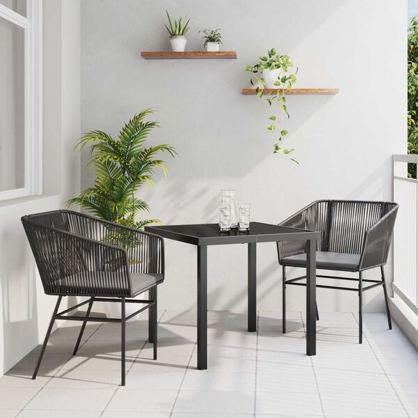 vidaXL Conjunto de Comedor de Jard&iacute;n con coj&iacute;n 3 pcs Negro