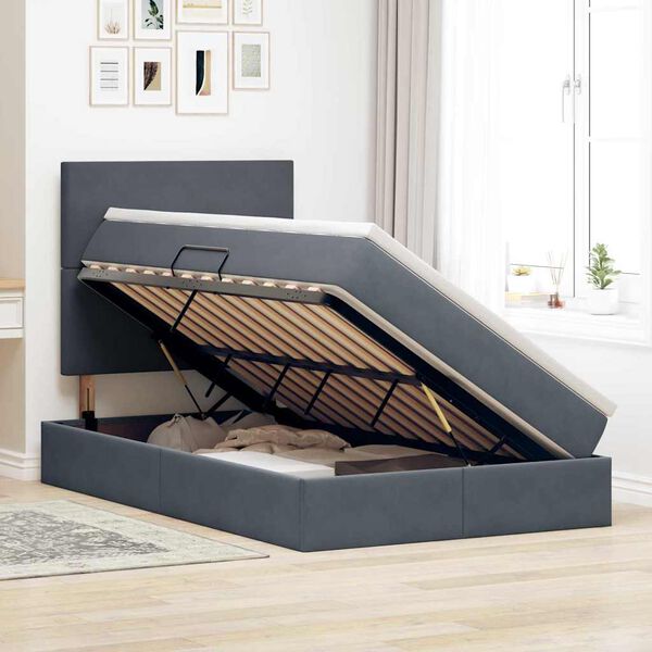 vidaXL Cama con almacenamiento y colch&oacute;n Gris oscuro 120 x 190 cm