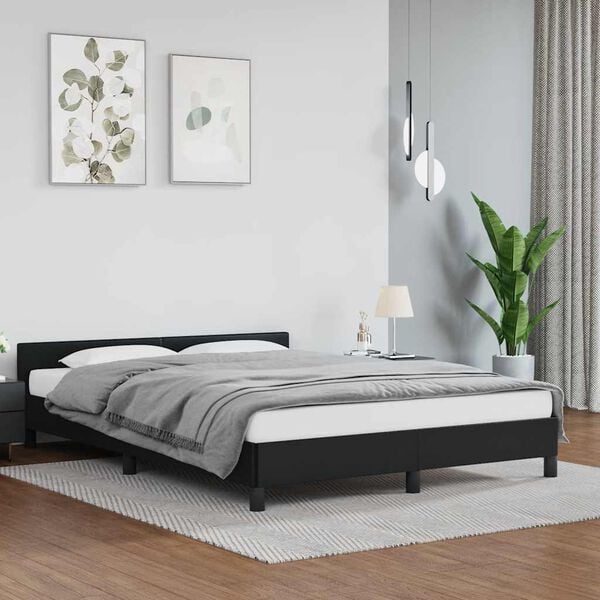 vidaXL Estructura de cama con cabecero sin colch&oacute;n negro 140x190 cm