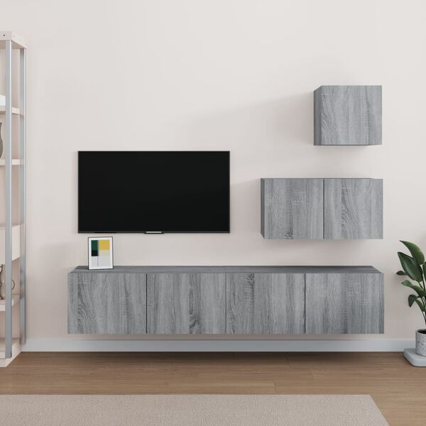 vidaXL Set de muebles para TV 4 pzas madera contrachapada gris Sonoma