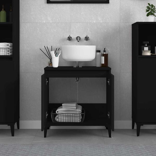 vidaXL Armario para lavabo madera contrachapada negro 58x33x60 cm
