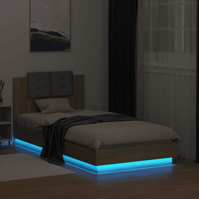 vidaXL Estructura de cama cabecero luces LED roble Sonoma 90x190 cm