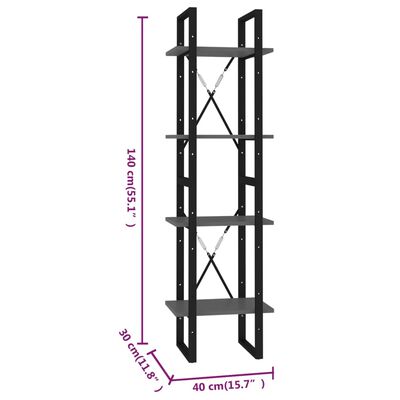 vidaXL Estantería de 4 niveles madera contrachapada gris 40x30x140 cm