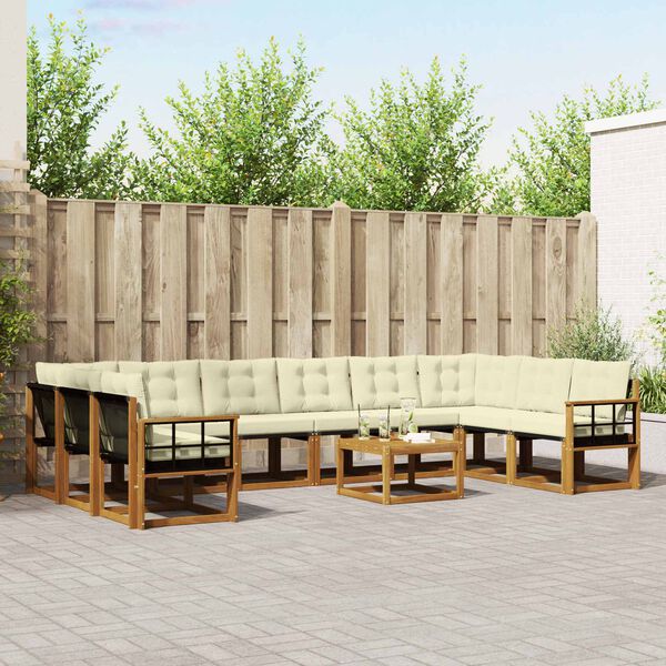 vidaXL Conjunto de sof&aacute;s de exterior con coj&iacute;n 11 pcs Natural y Crema