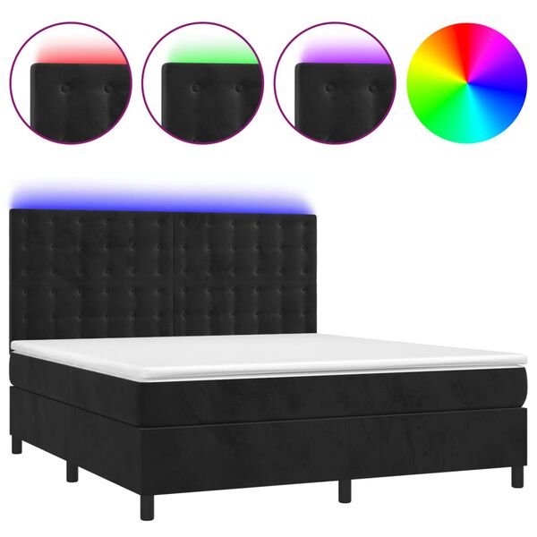 vidaXL Cama box spring colch&oacute;n y LED terciopelo negro 160x200 cm