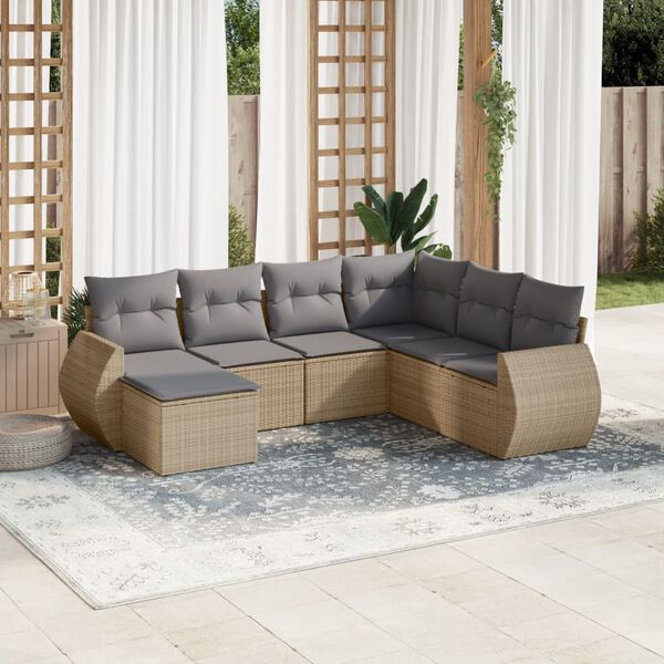 vidaXL Set sof&aacute;s de jard&iacute;n 7 piezas y cojines rat&aacute;n sint&eacute;tico beige
