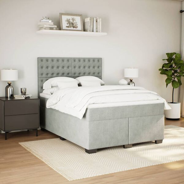 vidaXL Cama box spring con colch&oacute;n terciopelo gris claro 160x200 cm