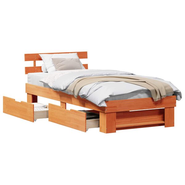 vidaXL Estructura de cama con cabecera Marr&oacute;n cera 80 x 200 cm